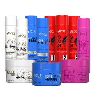 Kit Cronograma Capilar - Hidratação, reconstrução, nutrição e cauterização completa (11 Produtos de 300ml e 300g)
