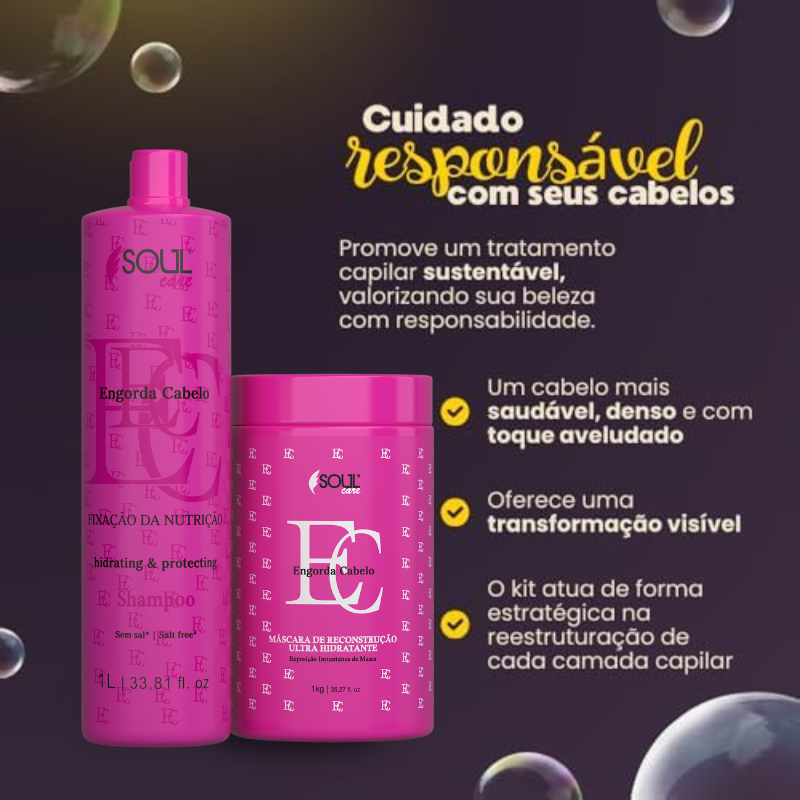 Kit Shampoo + Máscara - Reconstrução capilar engorda cabelo (1L e 1 Kg)