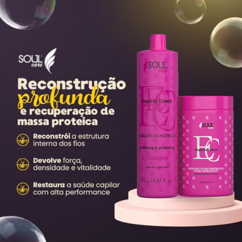 Kit Shampoo + Máscara - Reconstrução capilar engorda cabelo (1L e 1 Kg)