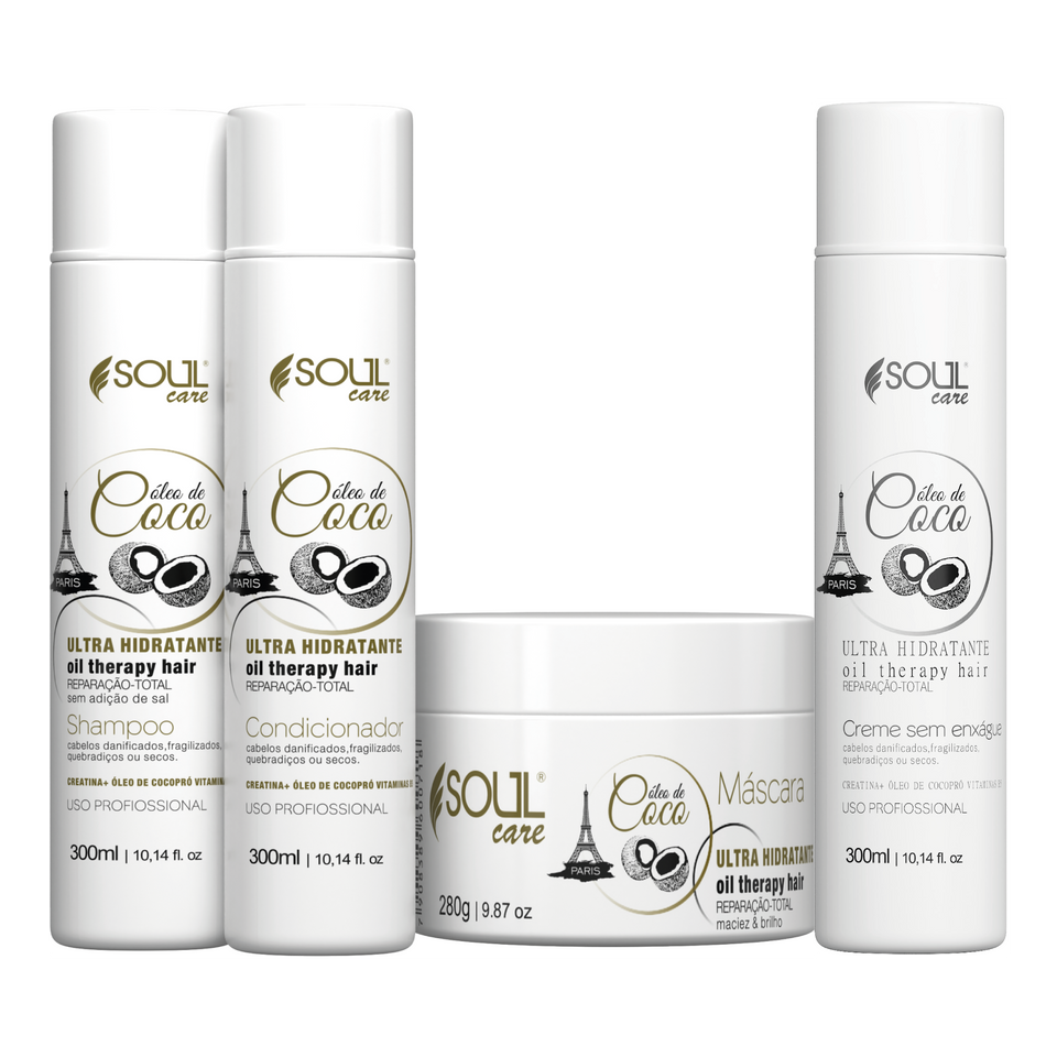 Kit Shampoo + Condicionador + Máscara + Creme Sem Enxágue - Cabelos hidratados, leves e com brilho sem igual (4 Produtos - 3 de 300ml e 1 de 300g)