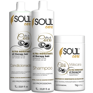 Kit Óleo de Coco Ultra Hidratação: Shampoo 1L + Condicionador 1L + Máscara 1L